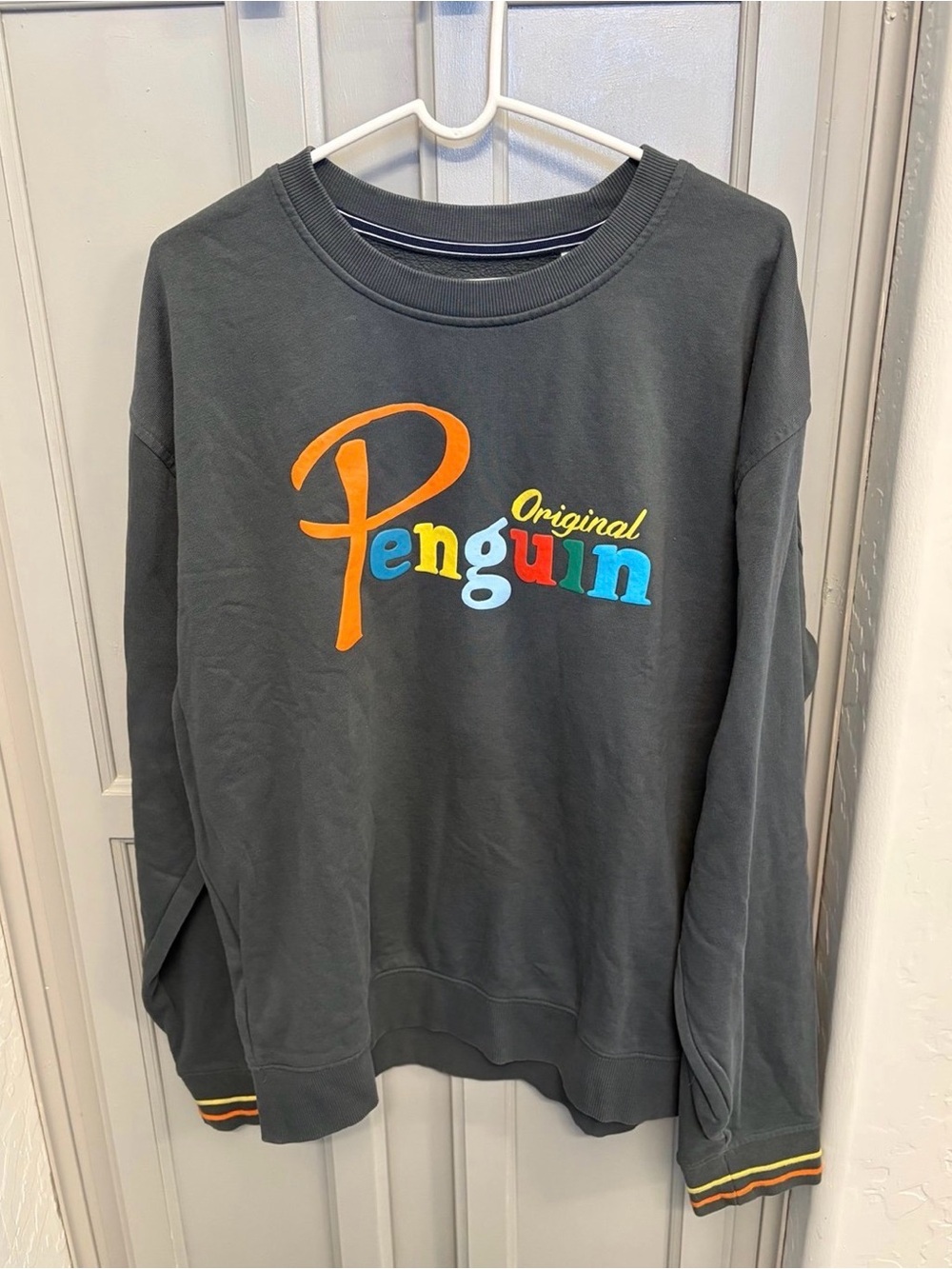 Original Penguin Dark Charcoal Crewneck Sweater with Multicolor Logo